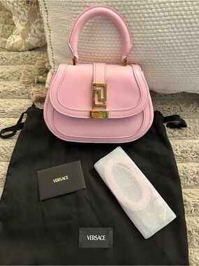 Versace Greca Goddess Light Pink Top Handle Bag with Gold Hardware